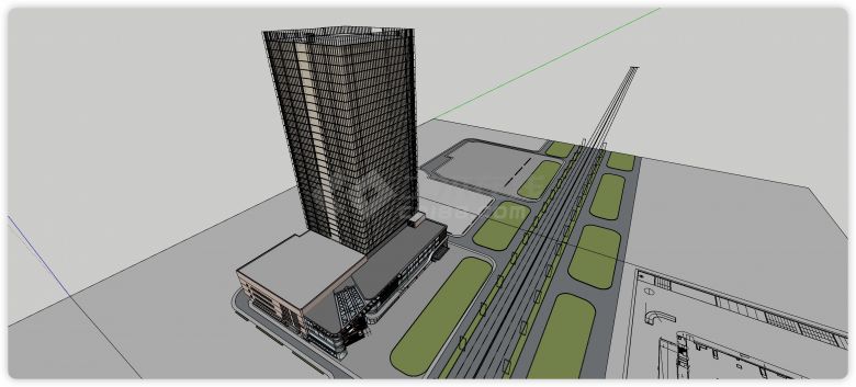 玻璃结构转角屏幕现代商业综合体塔楼su模型-图二