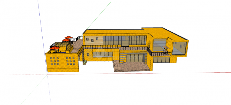两层黄色墙体带露台集装箱住宅SU模型-图一