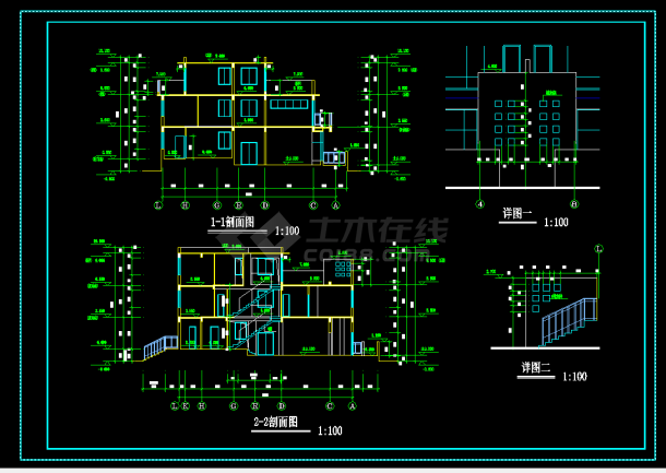 某地区C户型私家小别墅设计cad建筑施工图纸带黑白效果图-图二