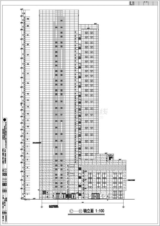 某地框架结构二十三层综合楼建筑设计施工图-图一