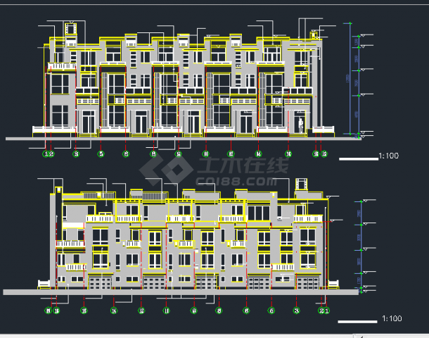 某地三层排房住宅建筑设计CAD施工图-图二