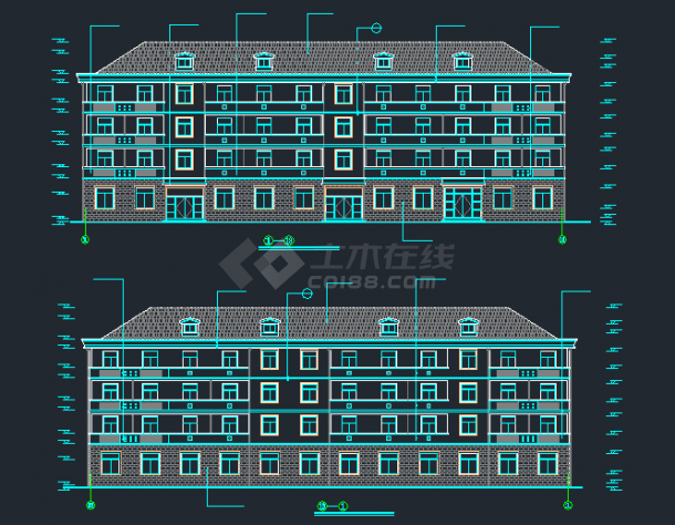 某学校2号宿舍楼建筑设计CAD施工图-图二