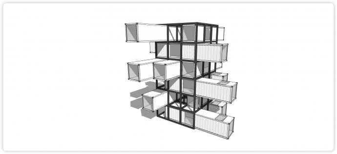 九宫格钢架结构白色元素集装箱SU模型_图1