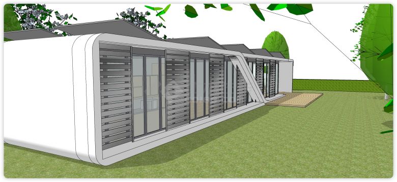 太阳能板白色元素别墅集装箱SU模型-图二