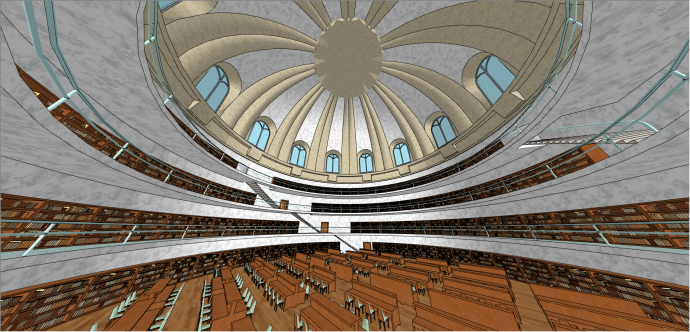 北欧大型多层图书馆su模型_图1