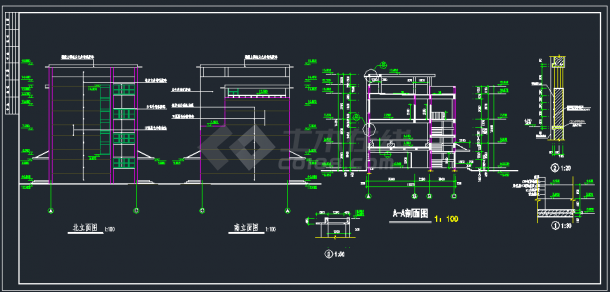 学校框架结构浴室建筑设计CAD施工图纸-图二