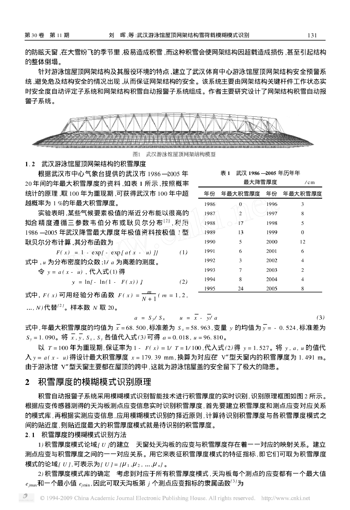 武汉游泳馆屋顶网架结构雪荷载模糊模式识别-图二