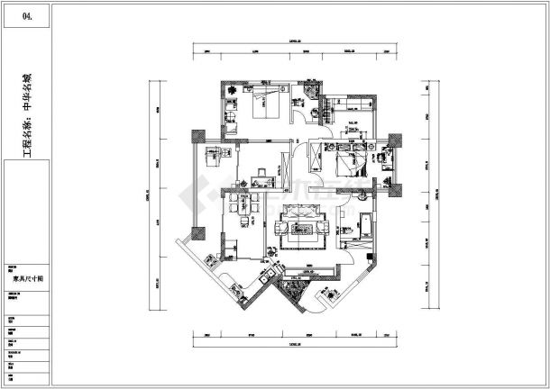 【某地】中华名城三室一厅室内装修设计图-图二