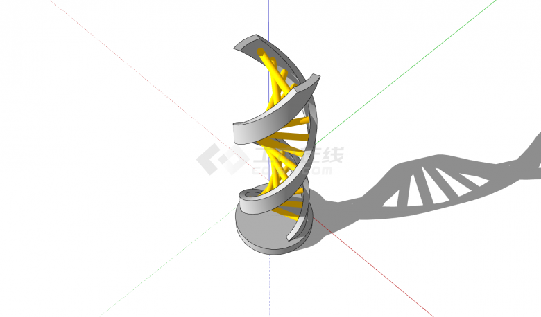 黄色DNA螺旋结构现代创意雕塑su模型-图二