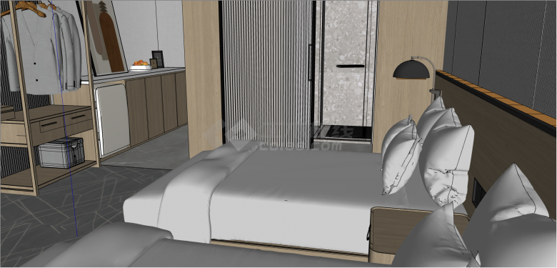 现代木制系列酒店房间su模型-图二