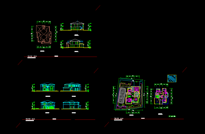 某经典风格私家小别墅建筑设计cad施工图带效果图_图1
