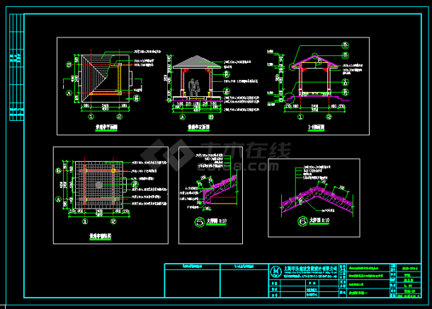 设计精美的中式四角景观亭、座椅施工设计CAD详图-图二