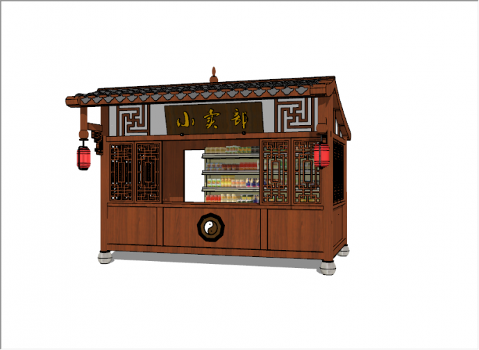 中式传统灯笼八卦窗景木质售卖亭su模型_图1