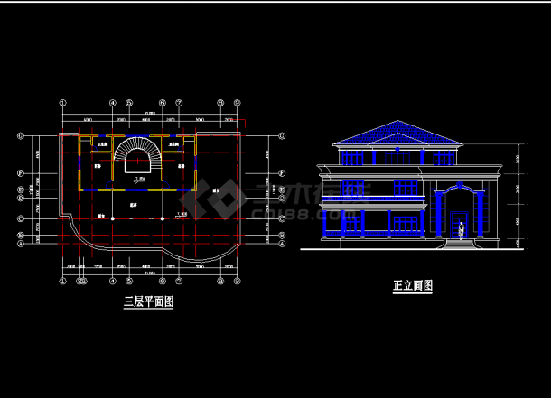 12个别墅设计方案CAD平立面图-图二