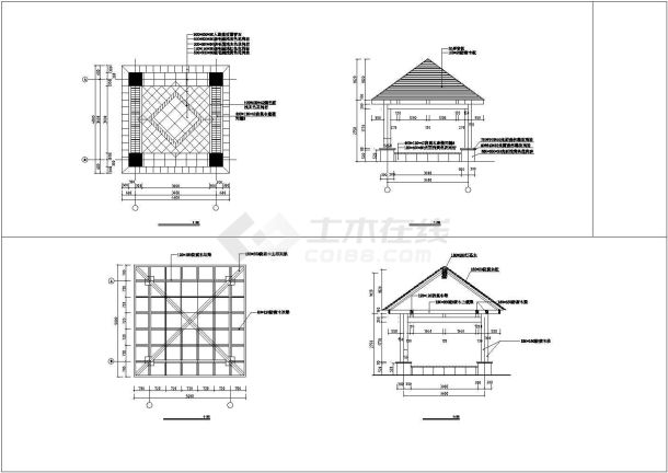 某绿化工程中四角亭施工设计图-图一