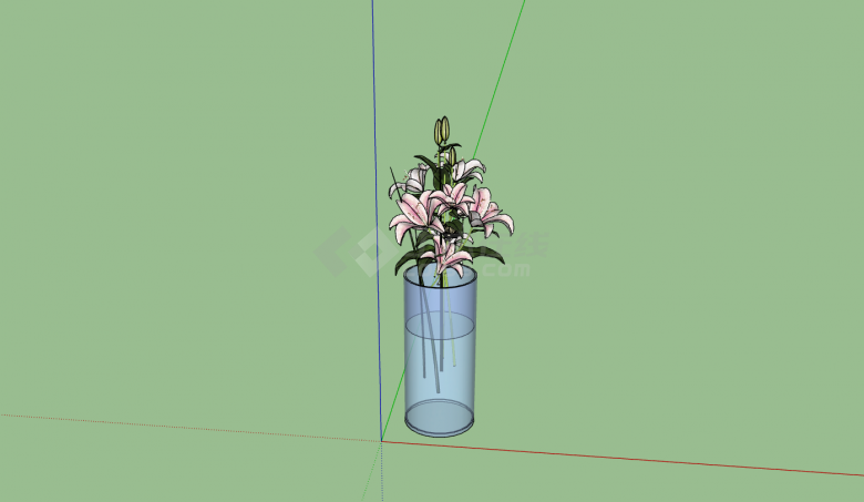 粉色百合花圆柱形花瓶植物su模型-图一
