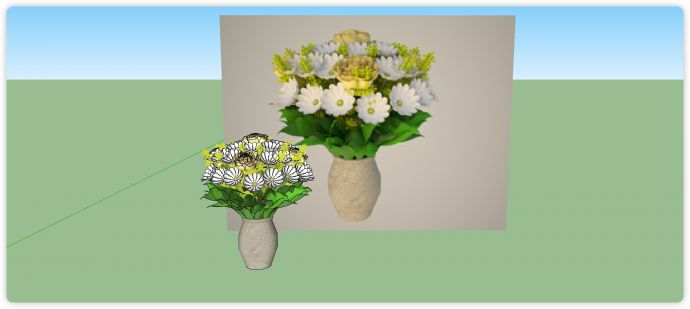 米色圆肚花瓶白色小雏菊室内植物su模型_图1