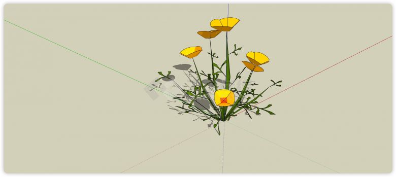 黄色四花瓣小花室内植物su模型-图一