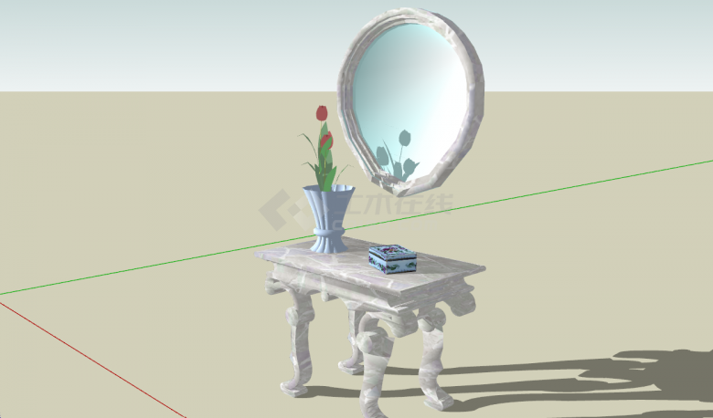 室内梳妆镜台玫瑰花植物su模型-图二