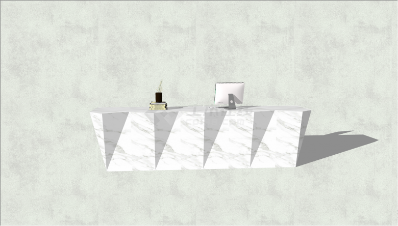 一张白色的带有大理石花纹的办公桌su模型-图二