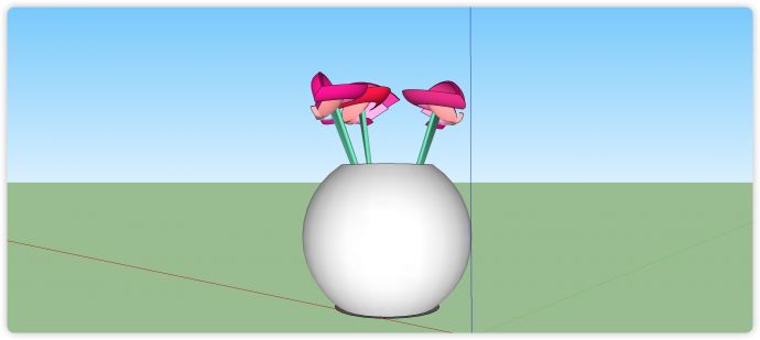 球型花盆粉色花室内植物su模型_图1
