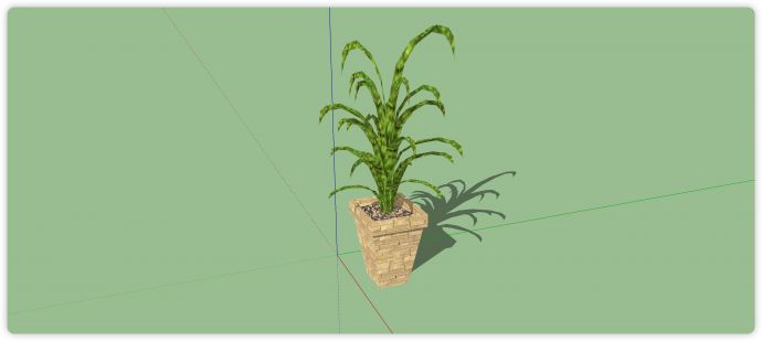 文化砖花盆绿色植物室内植物su模型_图1