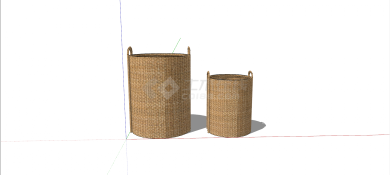 棕色圆柱形篮子竹制品家具su模型-图一