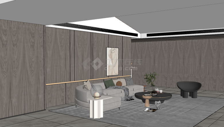 现代家装客厅灰色沙发su模型-图二