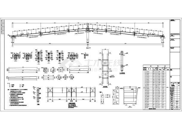 某地2x24m跨混凝土柱轻钢屋盖库房结构图-图二
