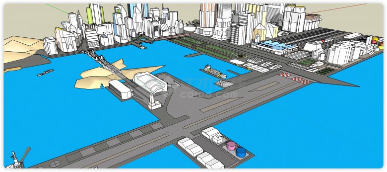 海边高速跨海大桥城市规划商业综合体建筑SU模型-图二