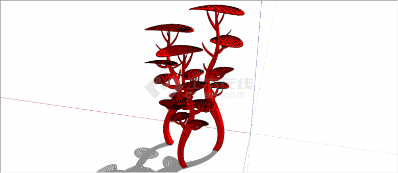 红色树形铁质艺术雕塑su模型-图二