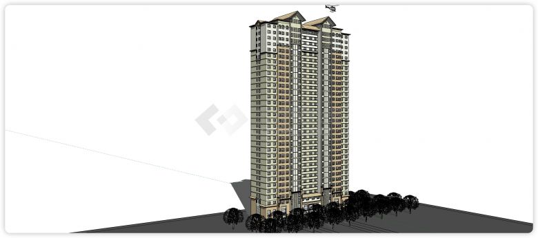 黄色主体高层建筑居住小区建筑su模型-图二