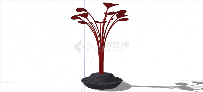 红色多叶植物现代艺术雕塑su模型-图二