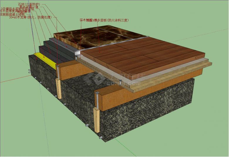 石材与实木地板su模型-图二
