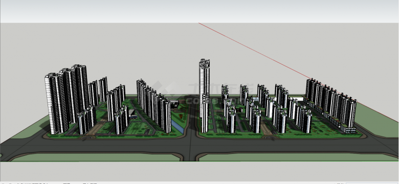 白色墙体高层居住小区建筑su模型-图一