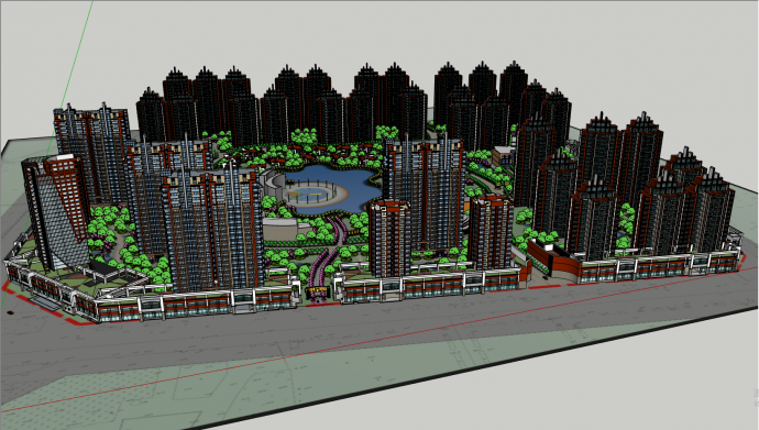 大型现代园林式住宅建筑su模型_图1
