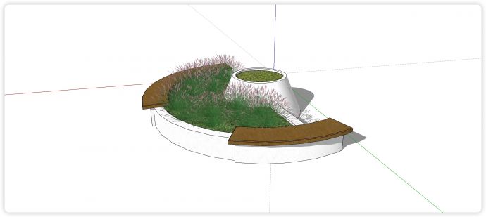 半圆形白色木板凳花池坐凳su模型_图1
