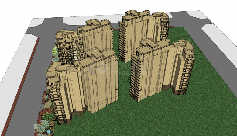 新古典小区完整高楼su模型-图二