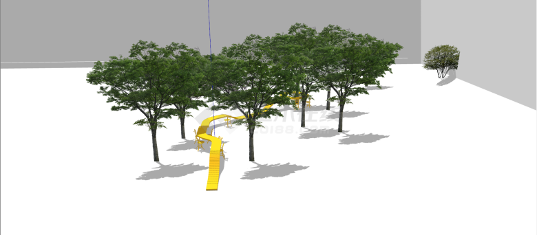 黄色线条状塑木树池坐凳su模型-图一