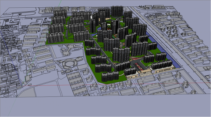 有多栋住宅区的城市设计SU模型_图1