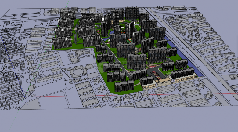 有多栋住宅区的城市设计SU模型-图一