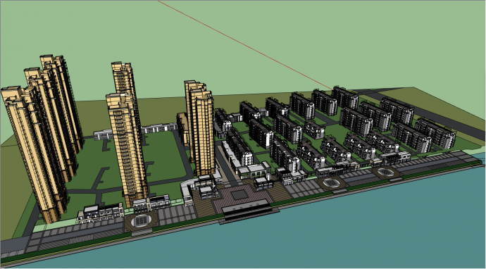 有高层小区和低层建筑的休宁中式完整小区及商业街 su模型_图1