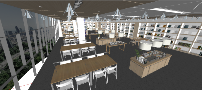 现代简约风图书馆阅览室设计su模型_图1