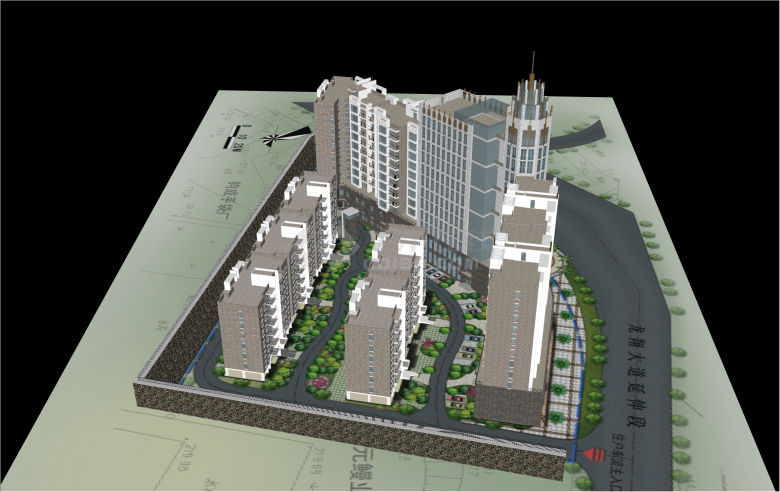 双色砖现代风格高层住宅小区规划su模型-图二