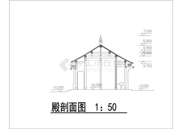 某地大殿平立剖面cad设计图-图一