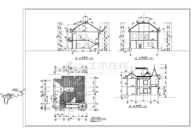 俄罗斯式别墅方案设计CAD平立剖面图-图二