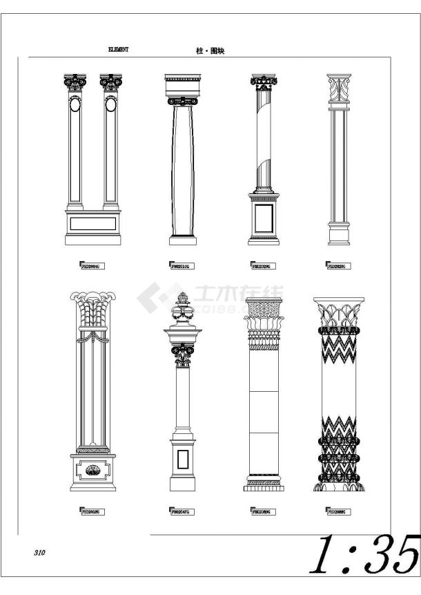 13个欧式罗马柱装饰建筑详图-图一