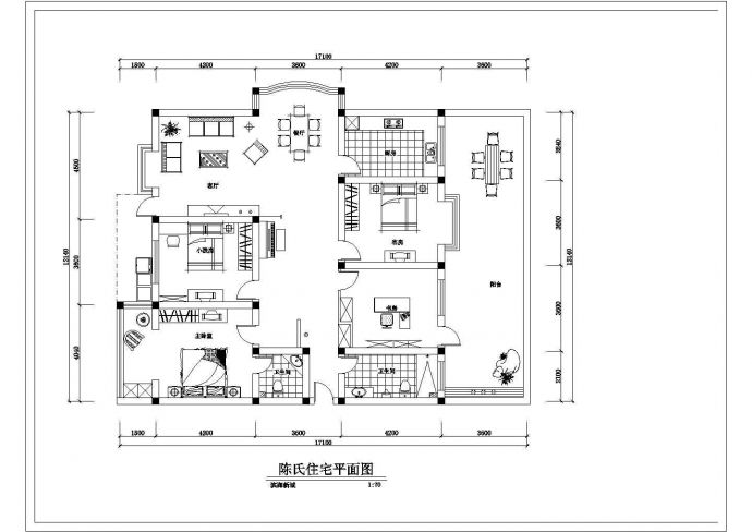 某三居室大阳台家庭装修设计cad方案图_图1