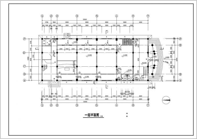 某多层欧式办公楼建筑cad平面施工图_图1