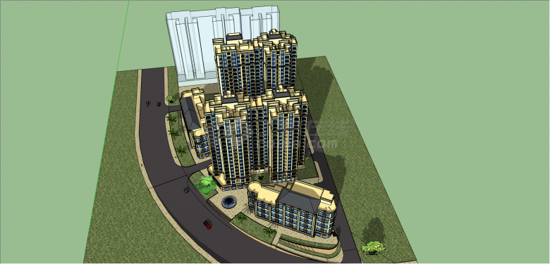 中式小区高层住宅su模型-图二